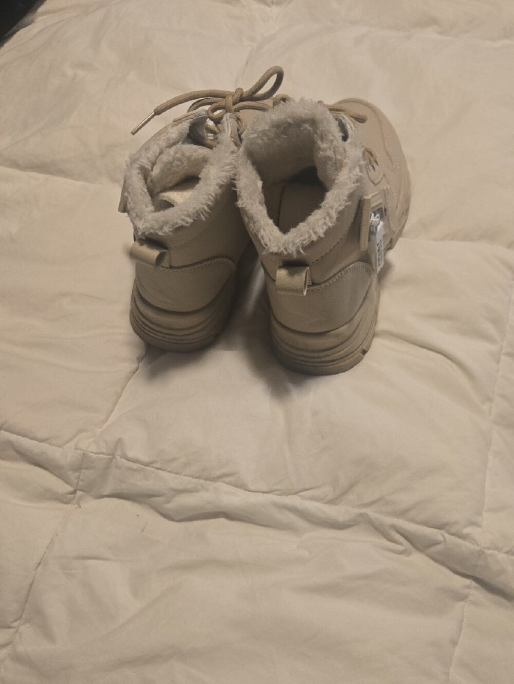Women's Cream Faux Fur Lined Ankle Boots - Picture 8 of 9
